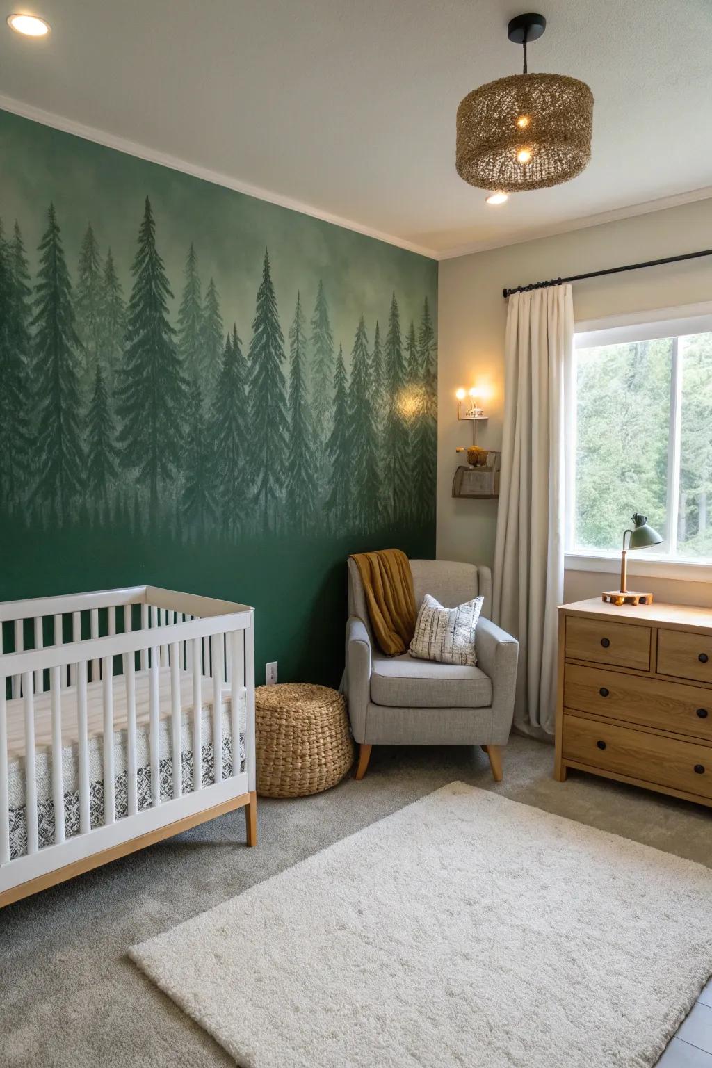 A striking accent wall presented in profound forest green.