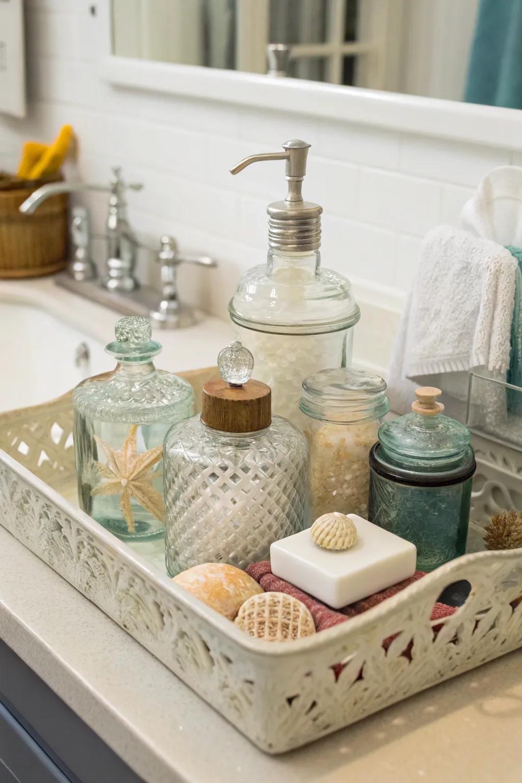 Vintage finds add character and charm to the vanity setup.