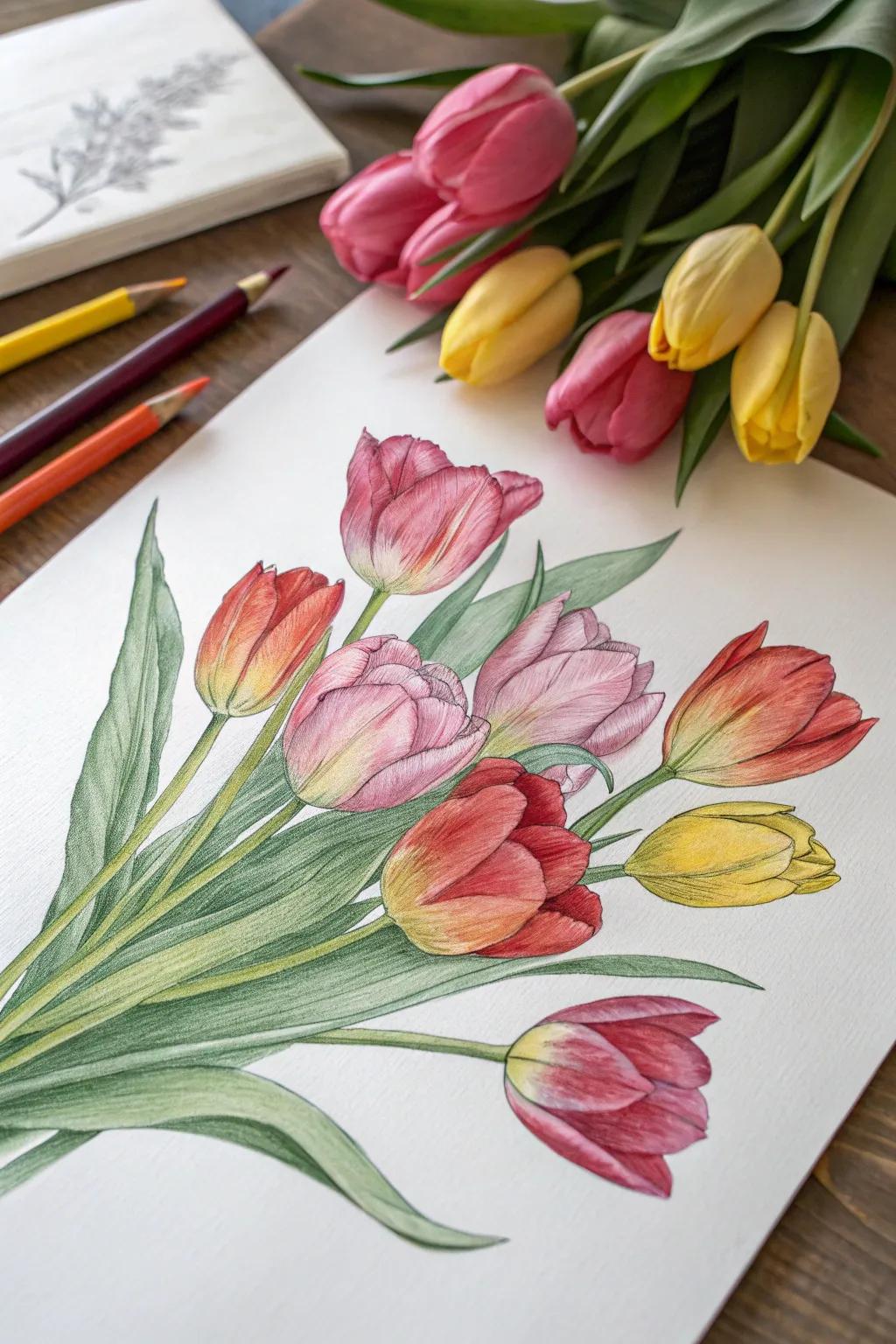 A lively group of tulips that dances with color.