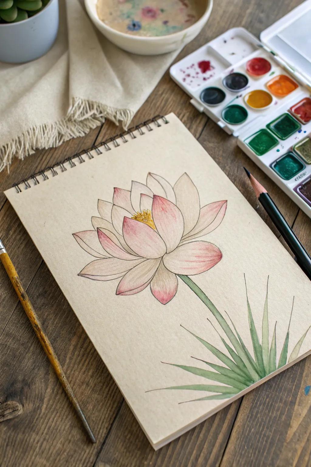 A peaceful lotus drawing that shows off peace and beauty.