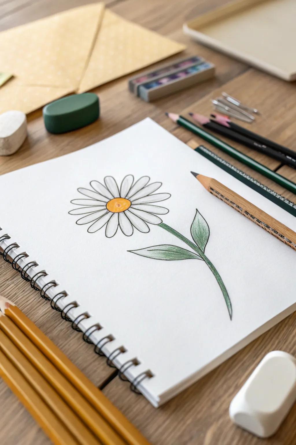 A sweet daisy drawing that shows off simplicity and grace.