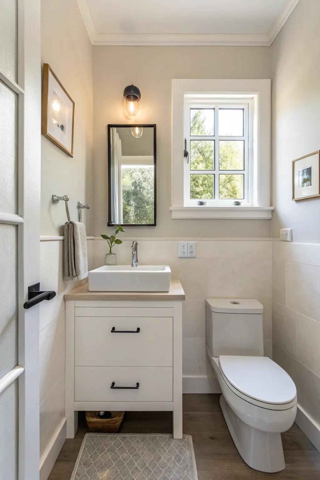 Minimalist fixtures create a sense of space and serenity.