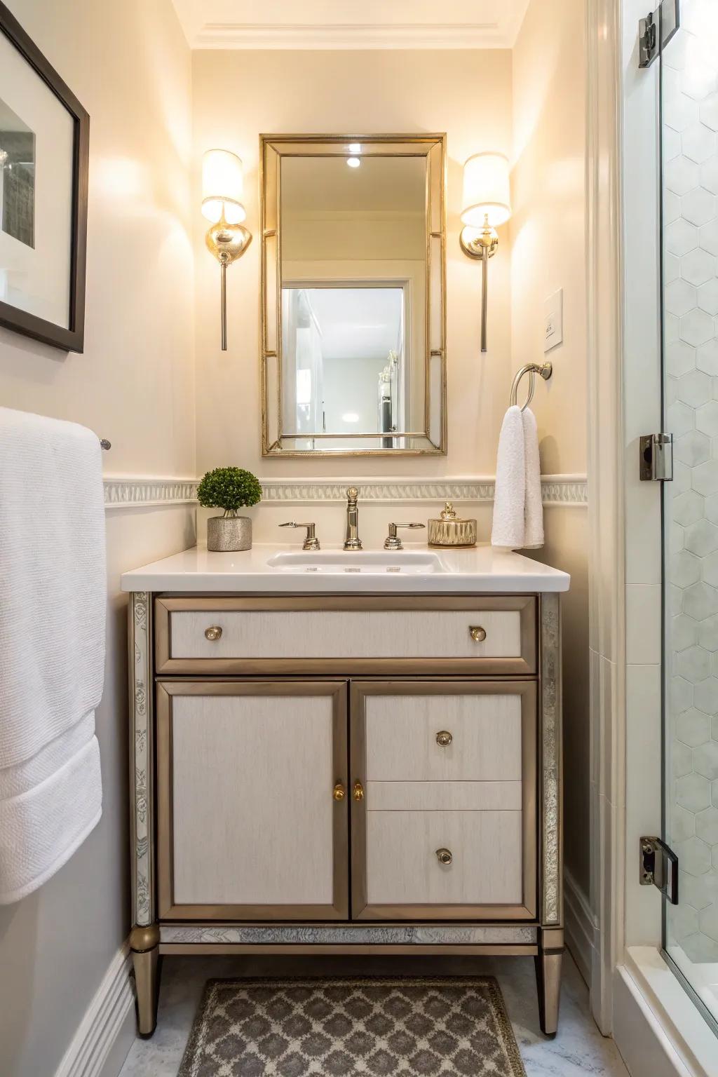 Improve your half bath using a chic and functional sink area.