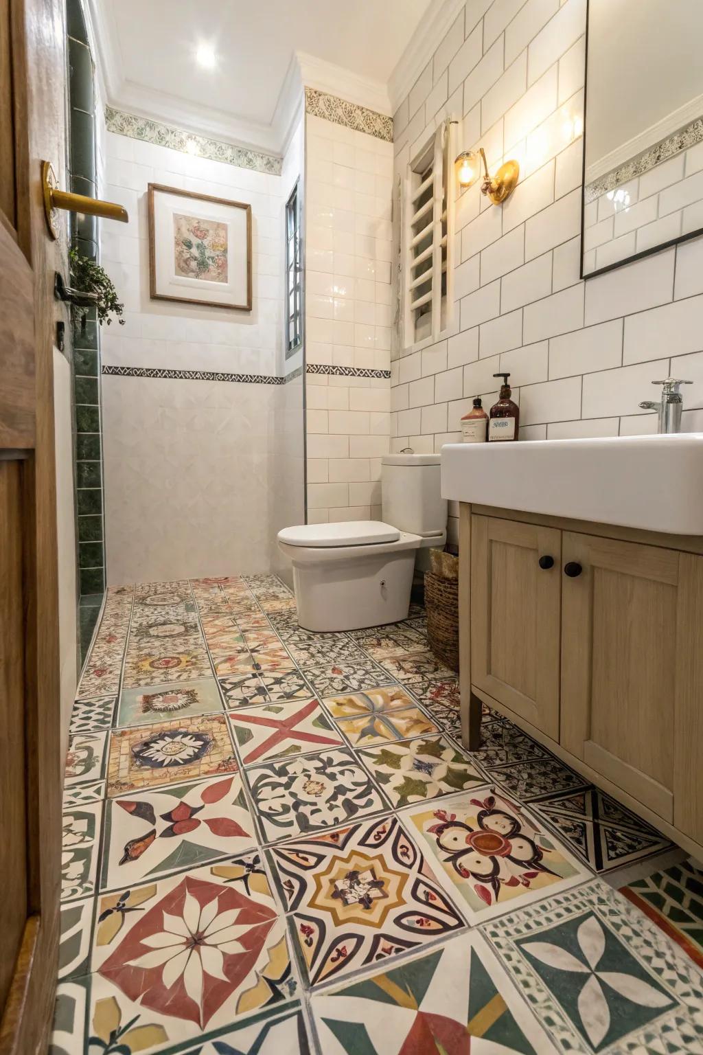 Geometric tiles add a modern touch to your half bath's flooring.