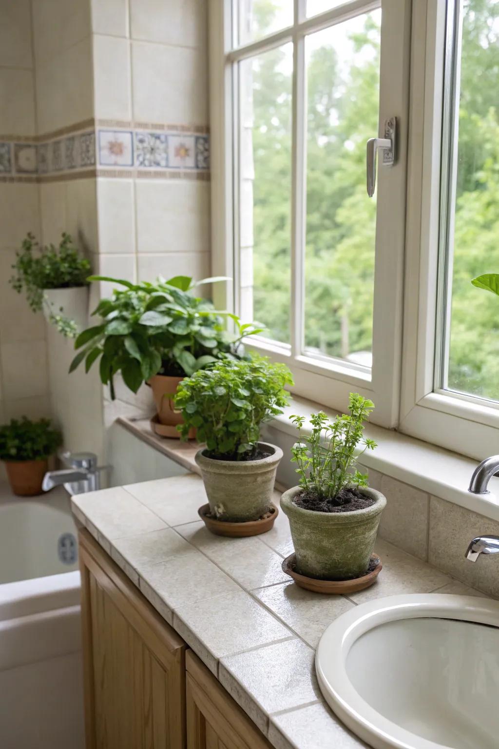 Greenery breathes life into your half bath, enhancing its freshness.