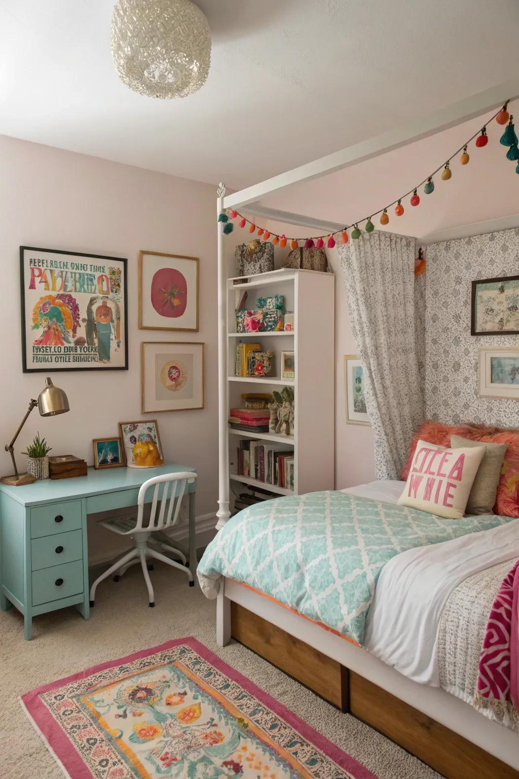 Eclectic decor that brings a unique and personalized touch to the room.