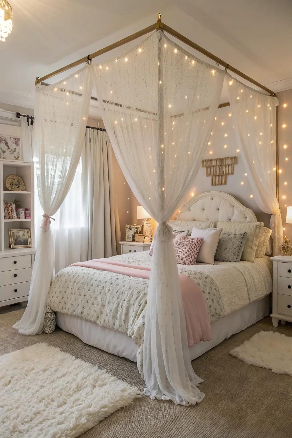 A draped bed adds a touch of royalty to any child's room.