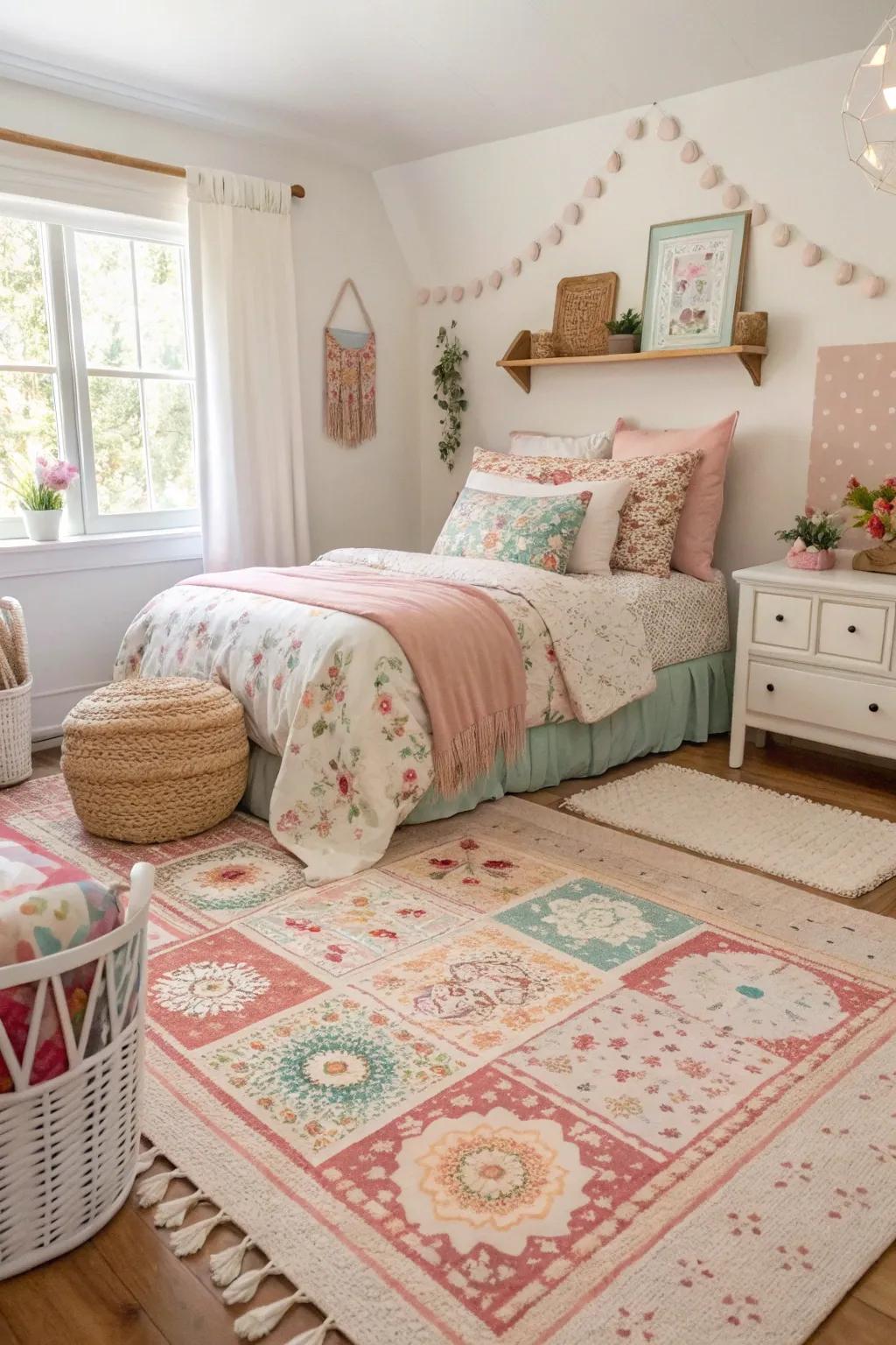 A mix of textiles that adds warmth and texture to the room.