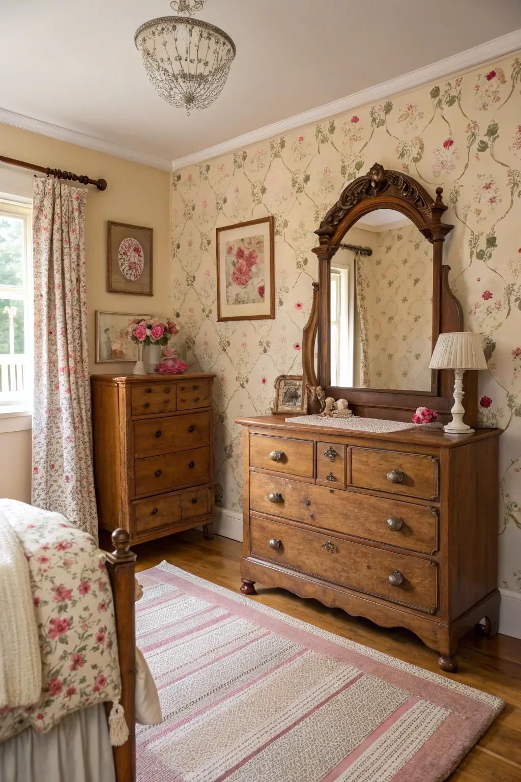 Vintage elements that infuse the room with character and charm.