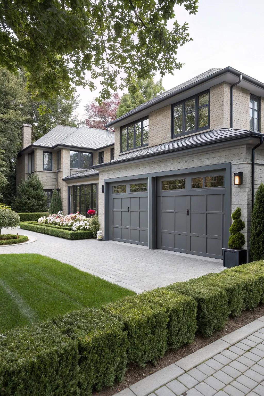 Chic slate gray garage doors bring modern sophistication and depth.