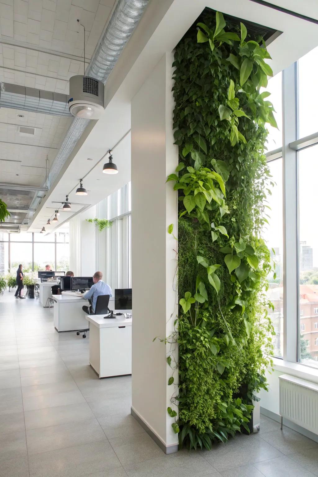 A living plant wall that brings freshness and vitality to the office.