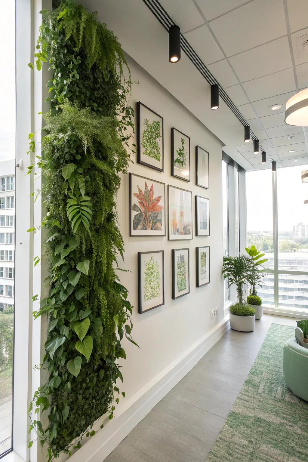 A peaceful office space with greenery that brings nature indoors.