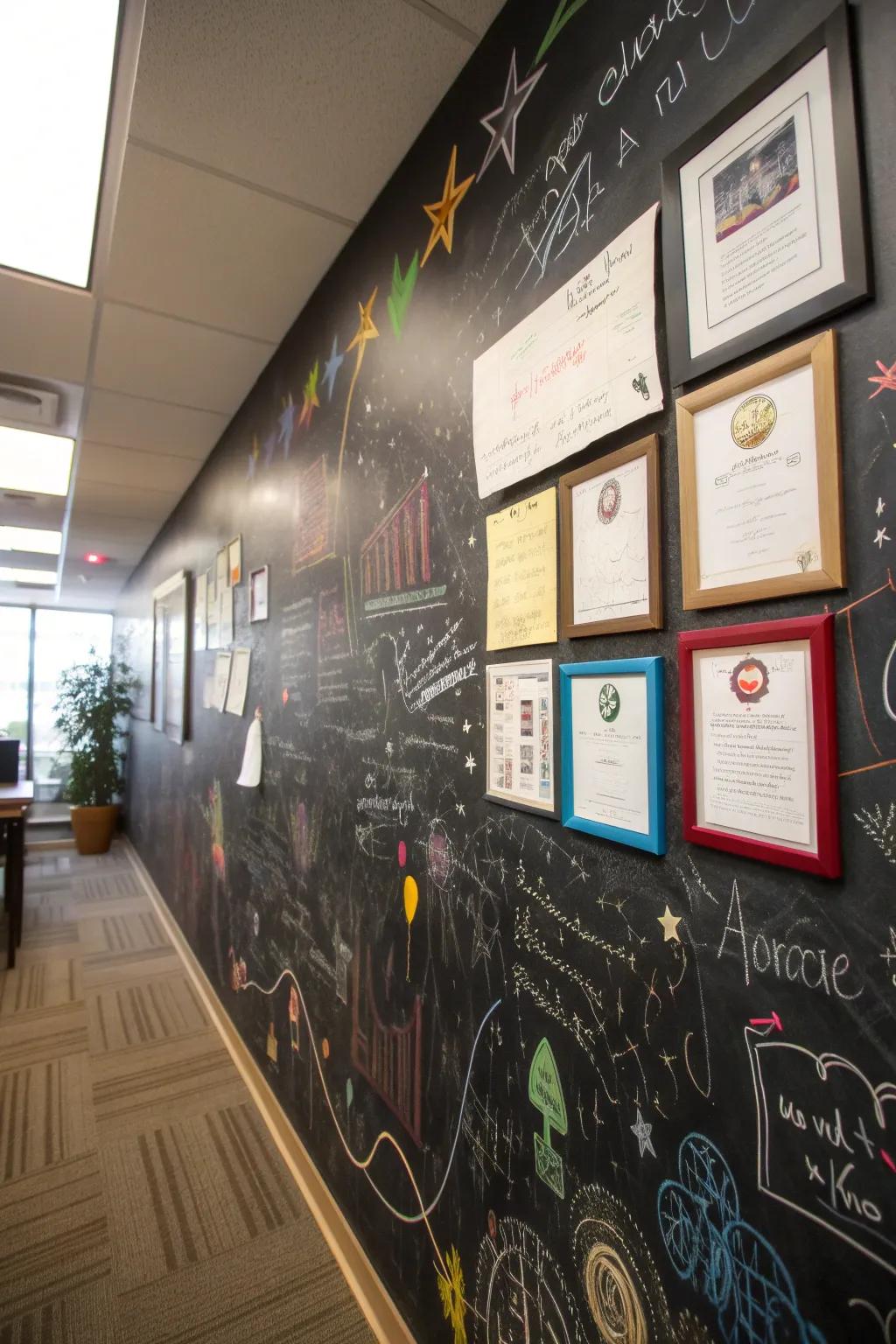 An interactive chalkboard that encourages creativity and brainstorming in the office.