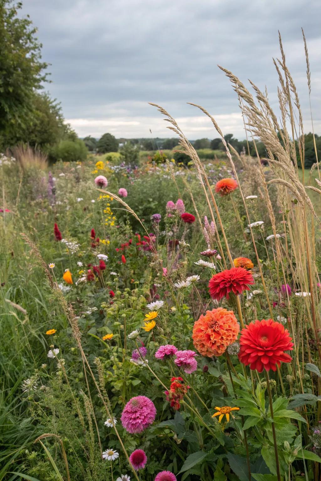 A wildflower meadow through sunburst blooms.