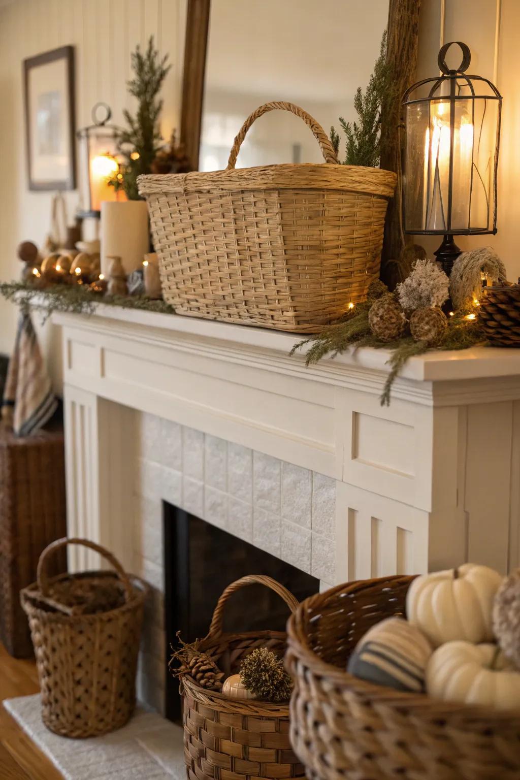 Textiles adding warmth and texture to the mantel