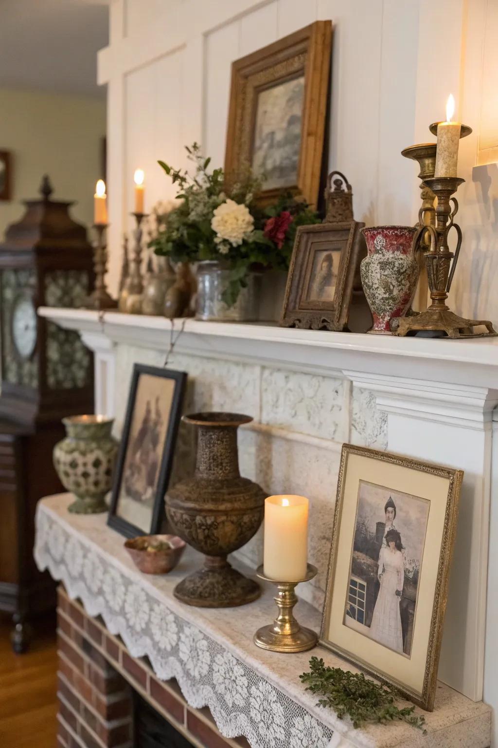 Vintage finds adding timeless charm to the mantel