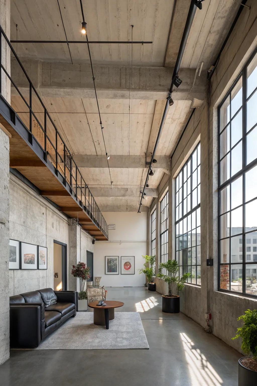 Exposed ceiling treatments for an industrial edge.