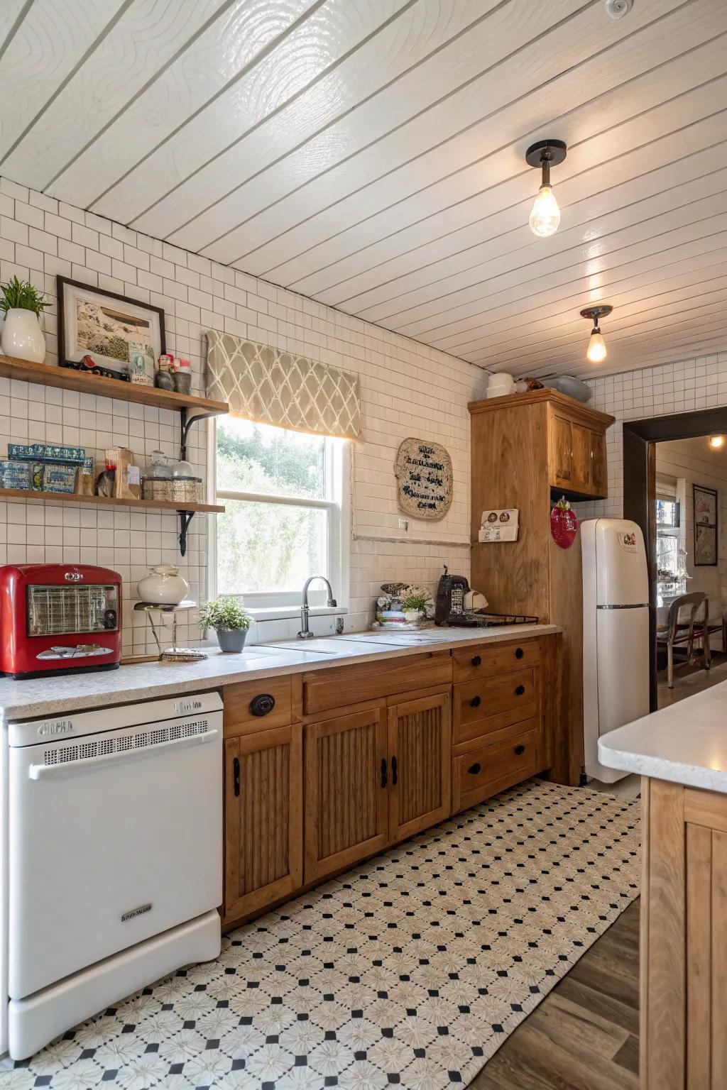 Grooved plank panels introduce vintage charm to any space.