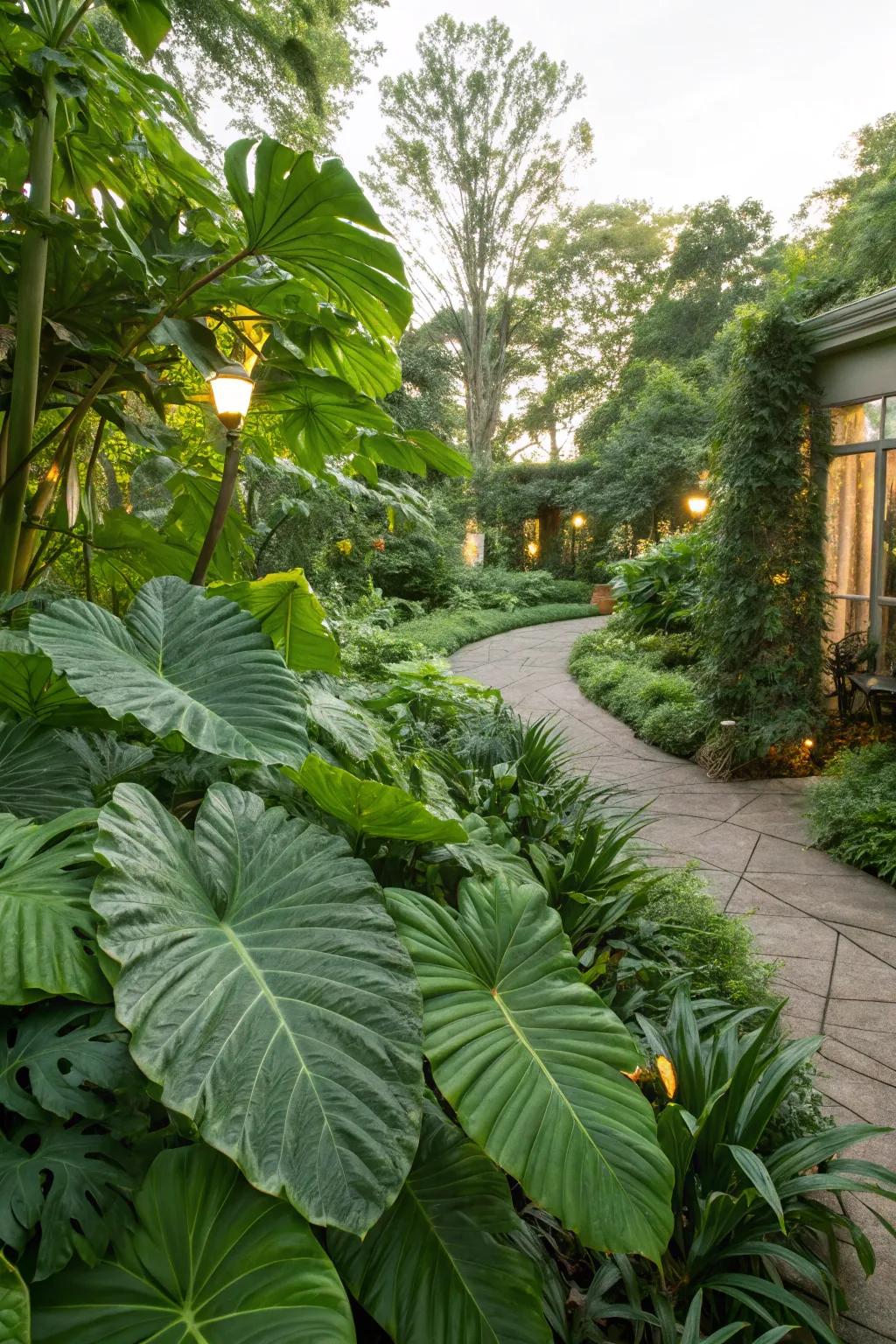 A garden showcasing the exotic appeal of broad-leaved evergreens.