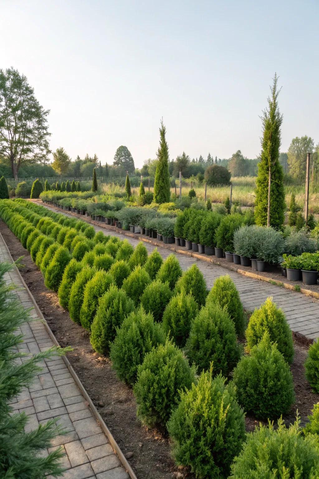 A garden showcasing rhythmic planting of evergreen forms.