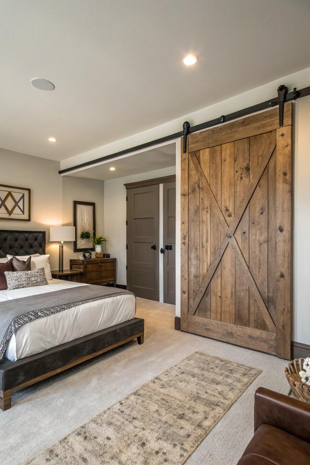 A balanced mix of modern and rustic elements in a stylish bedroom.
