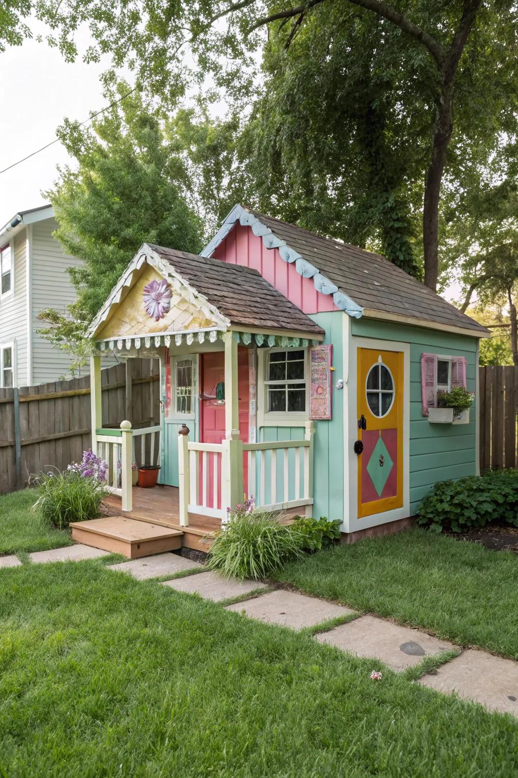 Vibrant hues bring a mini-house clubhouse to life.