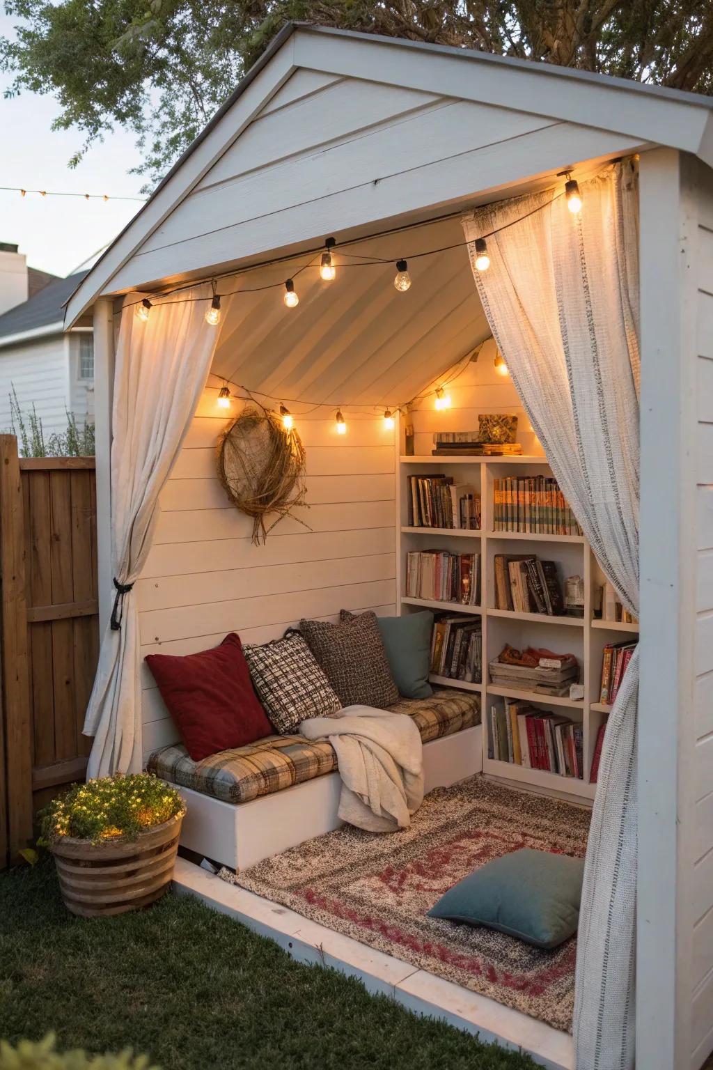 A reading nook offers a quiet retreat.