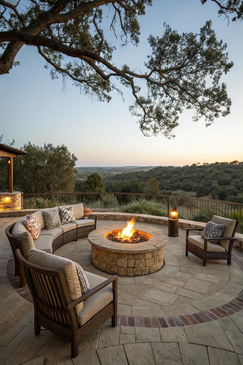 Fire features contribute warmth and atmosphere to any patio.