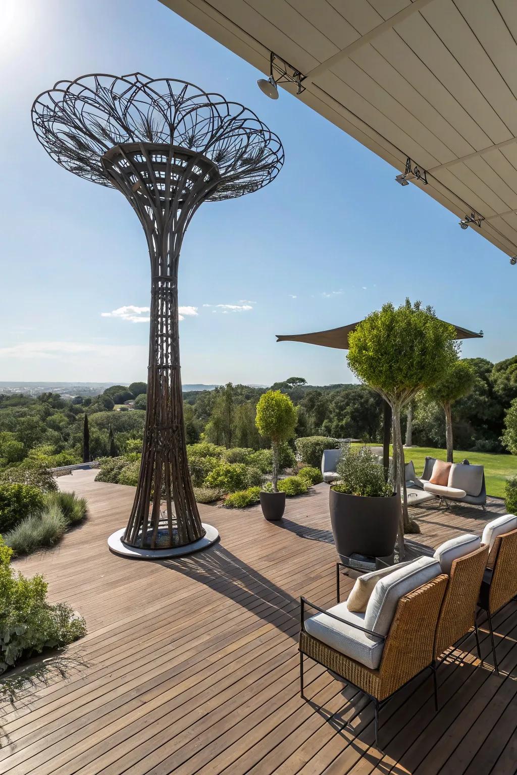 Artistic elements personalize and elevate patio aesthetics.