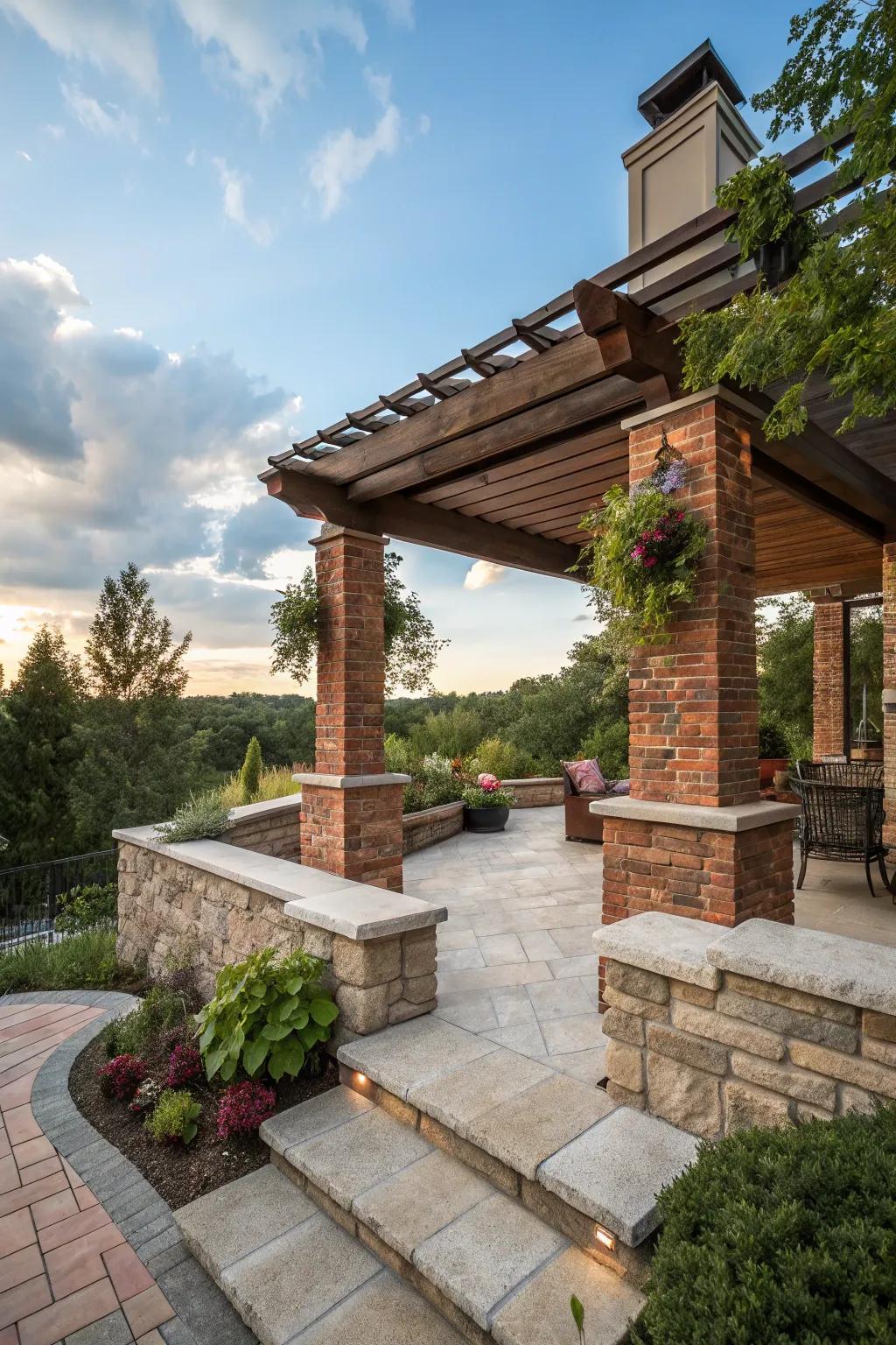 Stone and brick patios present a timeless and long-lasting beauty.