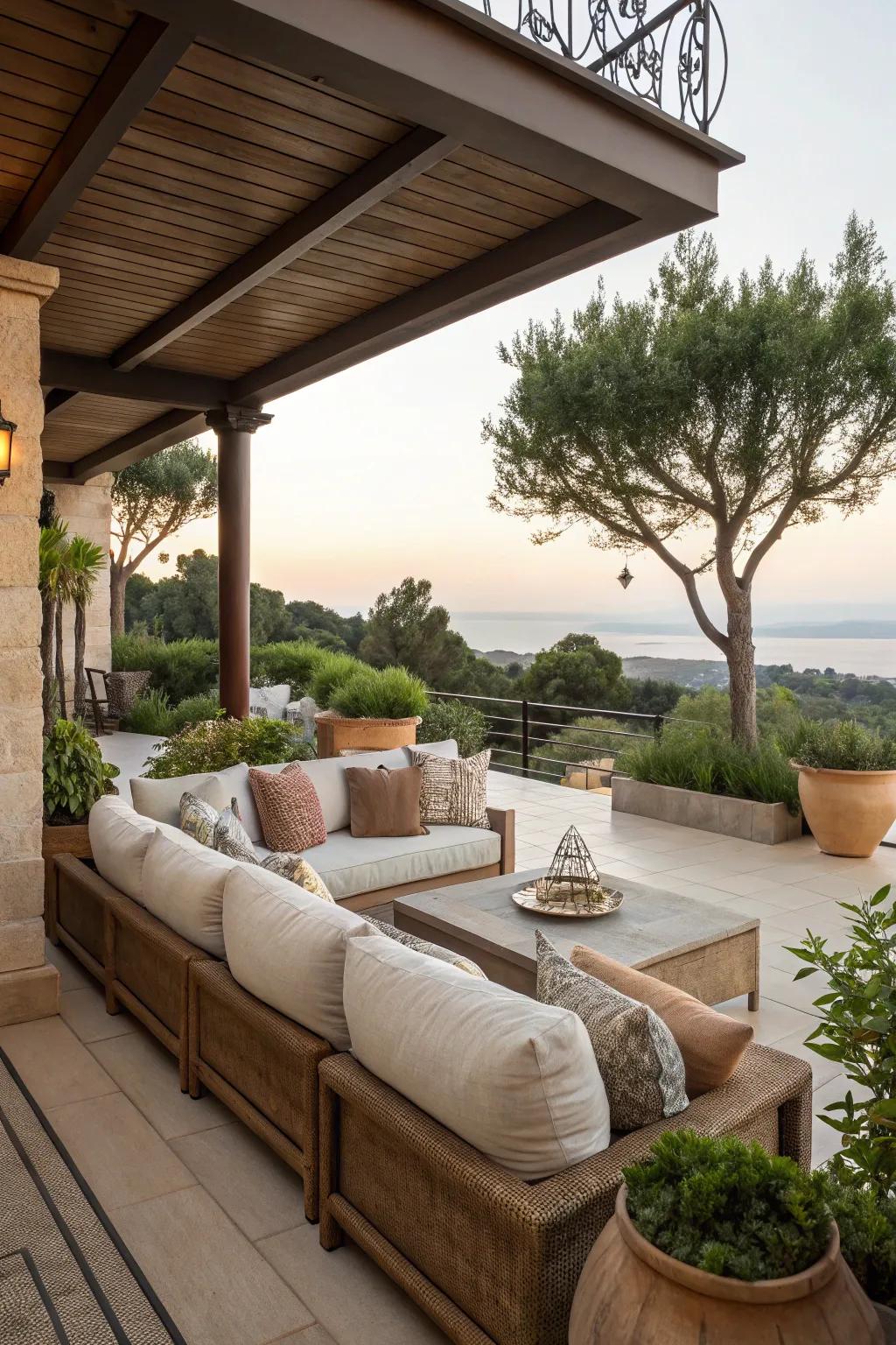 Cozy seating transforms patios into welcoming retreats.