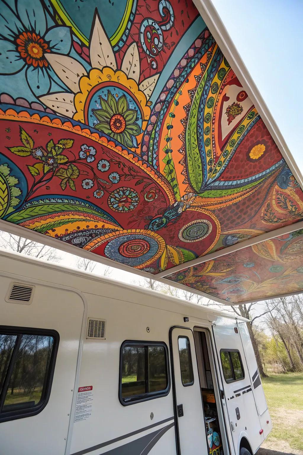 Ceiling murals can make a bold and artistic statement in your RV.