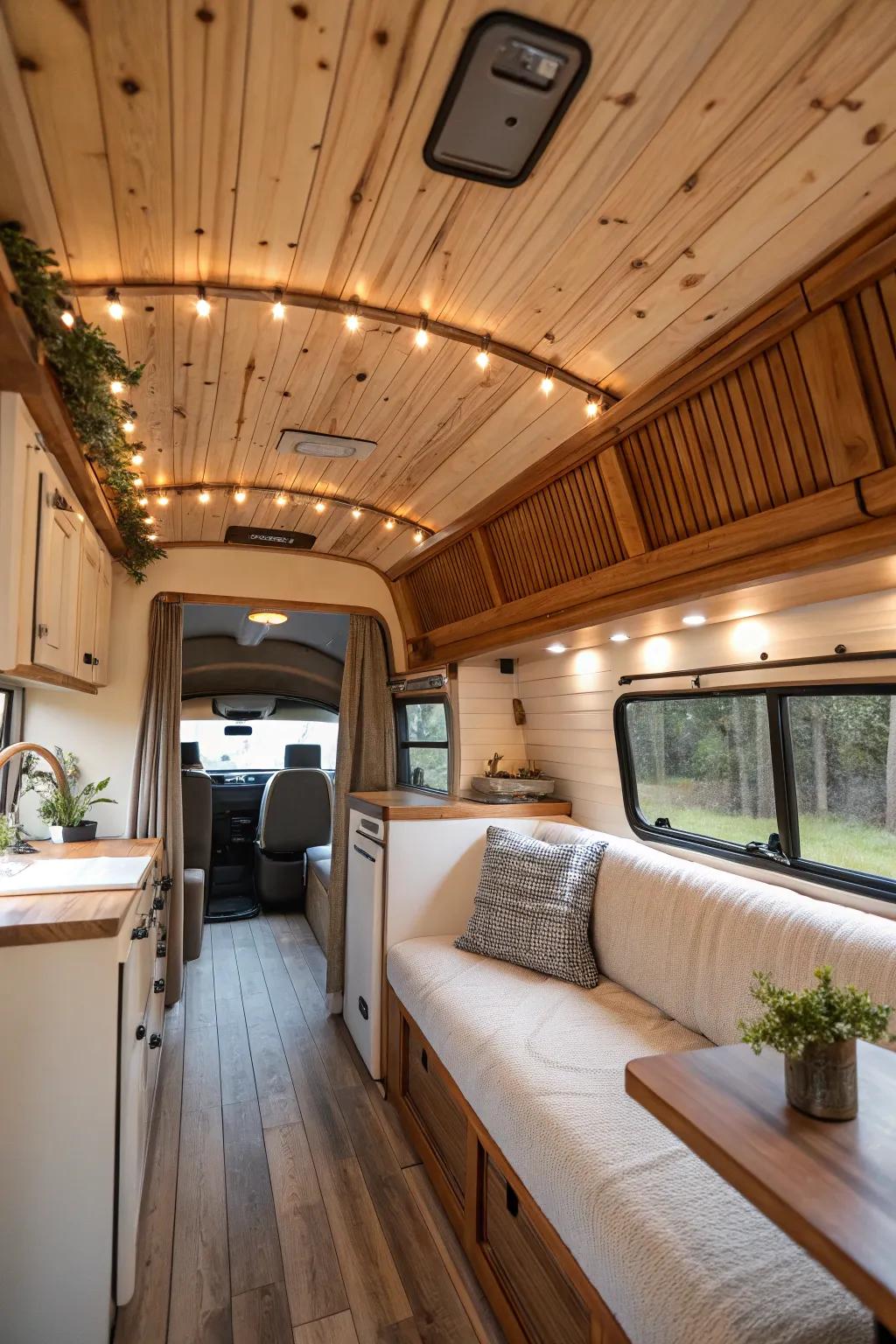 Natural tones cultivate a serene and peaceful RV interior.