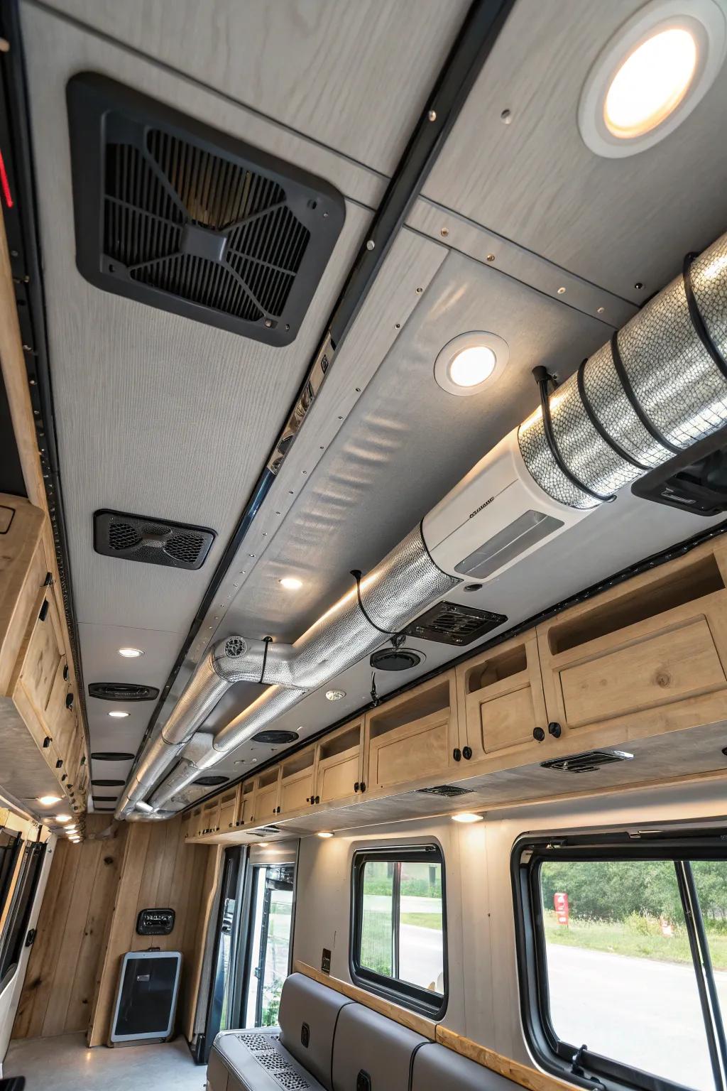 Exposed ducts add an industrial and trendy vibe to your RV.