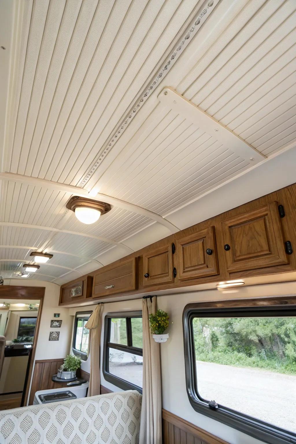 Painted wainscot ceilings impart classic charm to your RV.