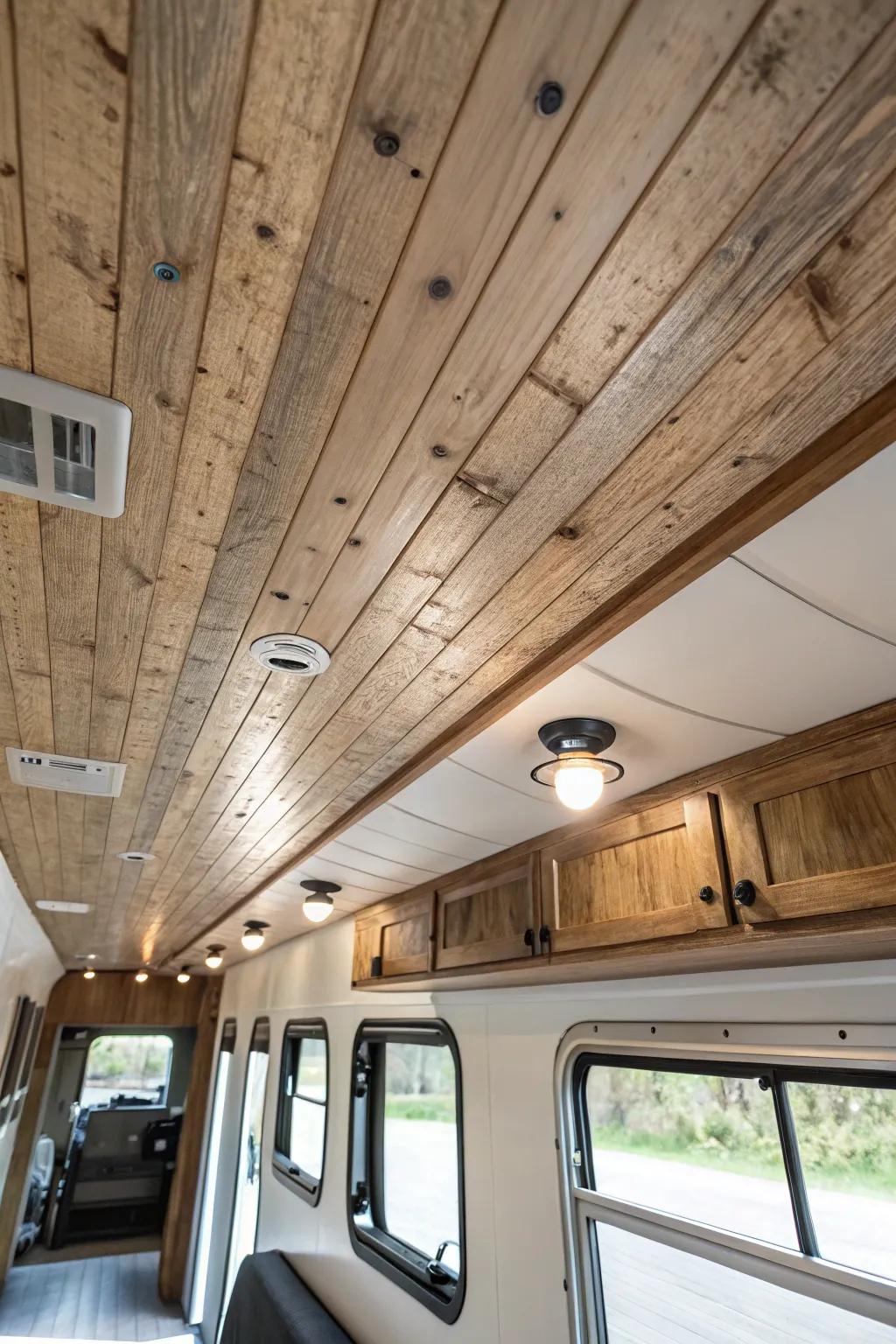Clapboard ceilings lend a touch of rustic elegance to your RV.