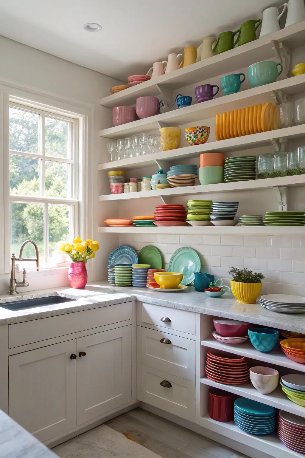 Consolidated shelving enhances utility and allure.