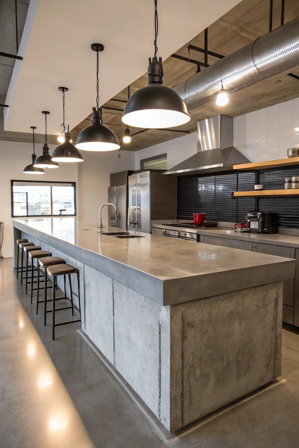 Argillaceous work surfaces impart a trendy industrial verve.