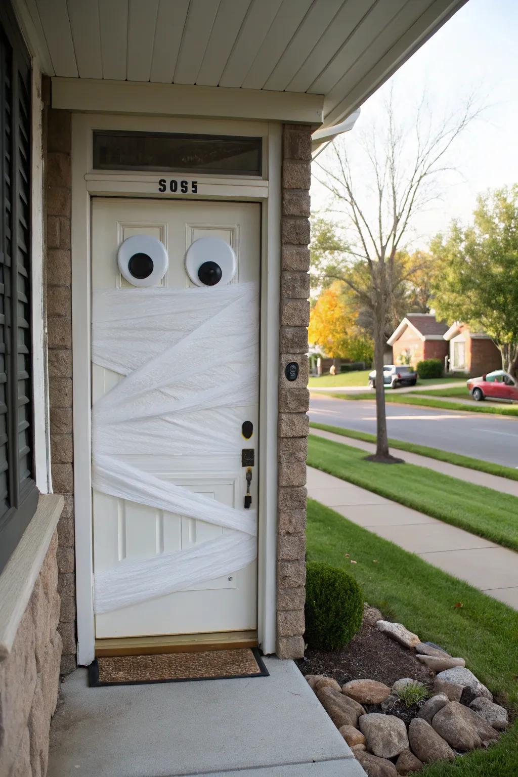 A simple yet eerie mummy door decoration.