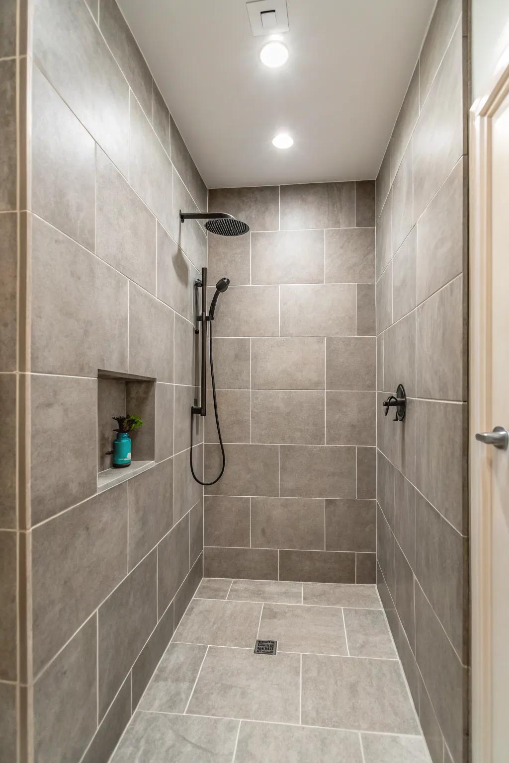 Expansive tiles are excellent for establishing a streamlined, uncluttered visual.