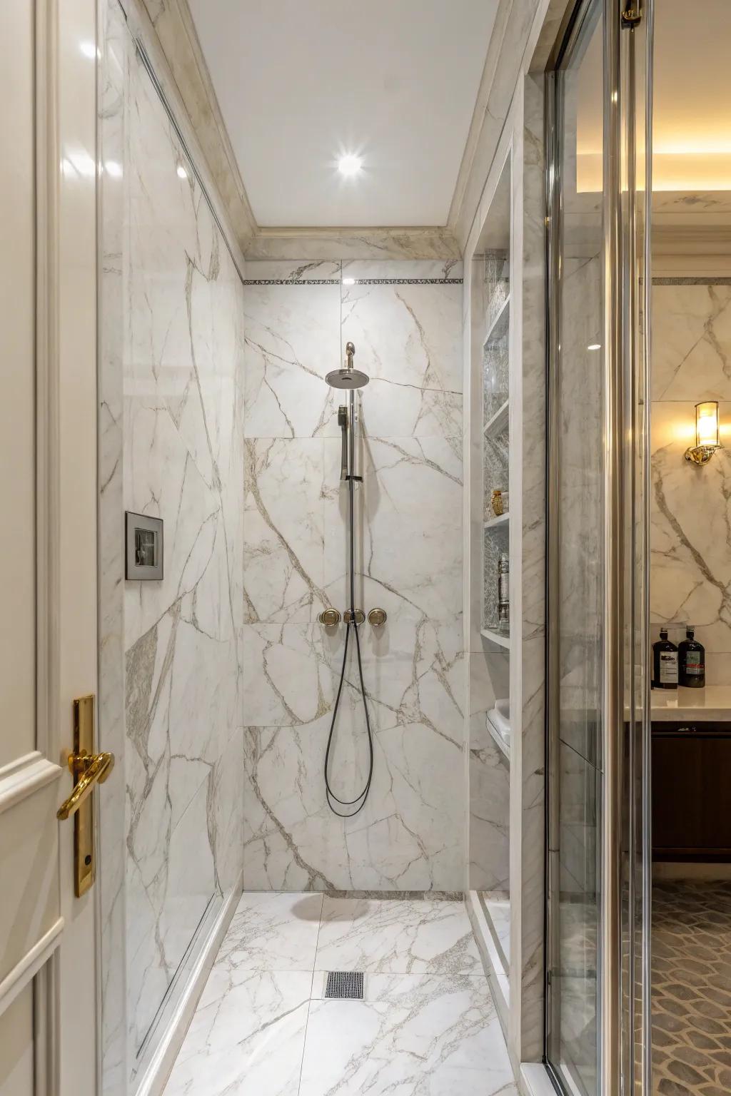Marble tiles offer both traditional appeal and luxury.