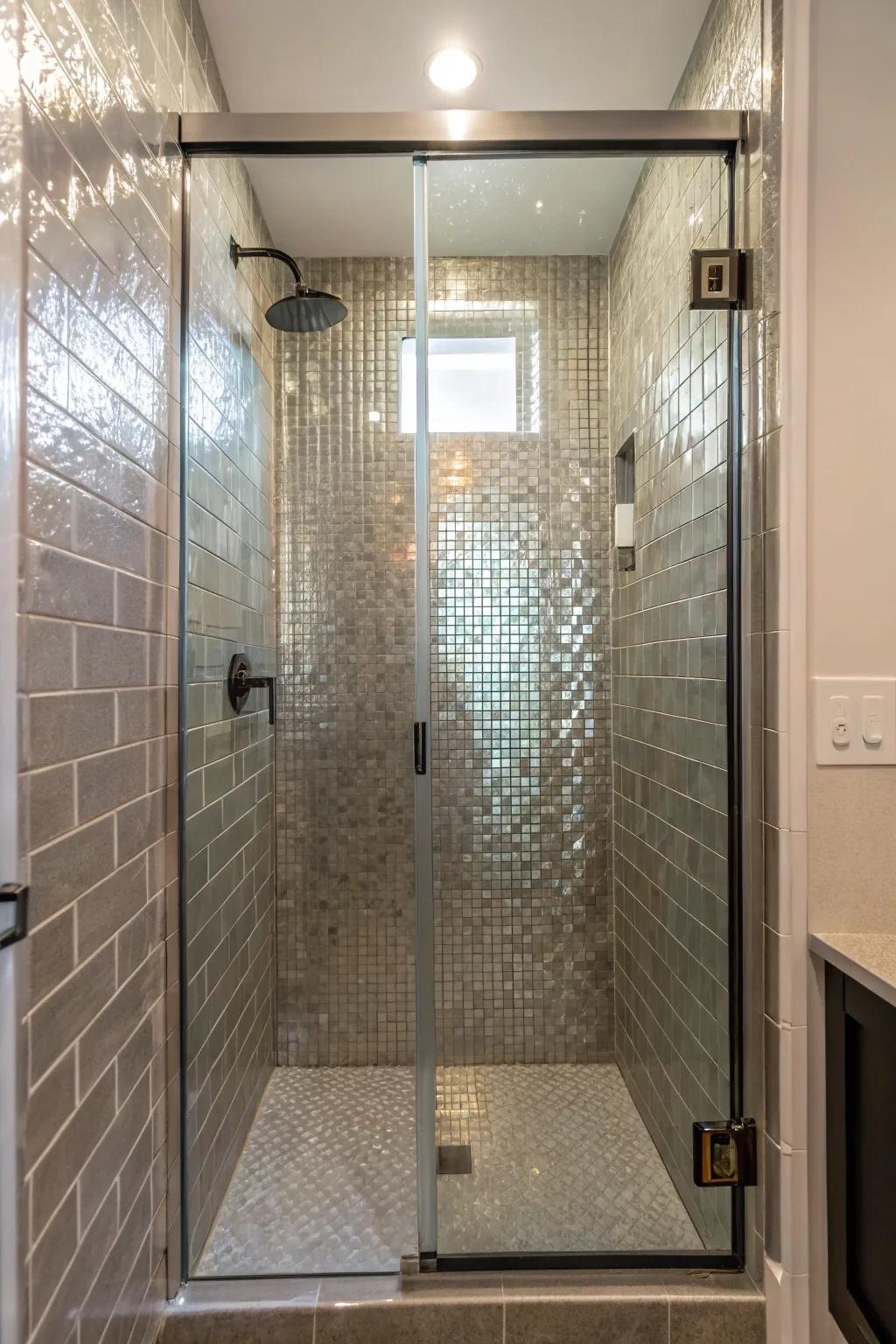 Metallic tiles are excellent for introducing sparkle and sophistication.