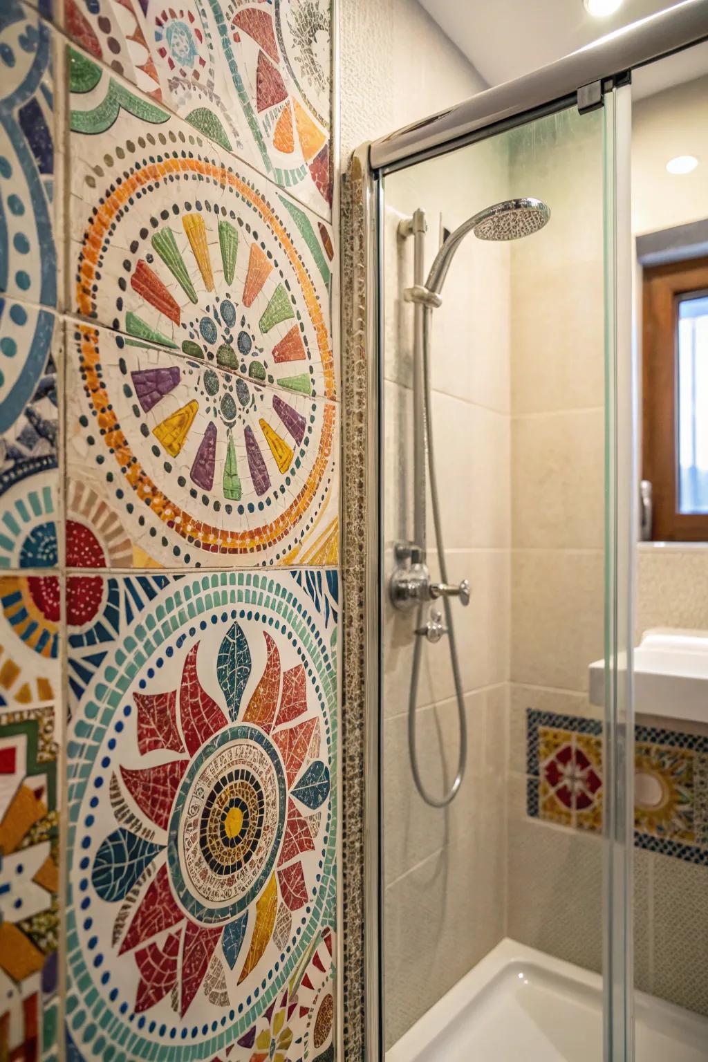 Patterned tiles bring a touch of artistry to showers.