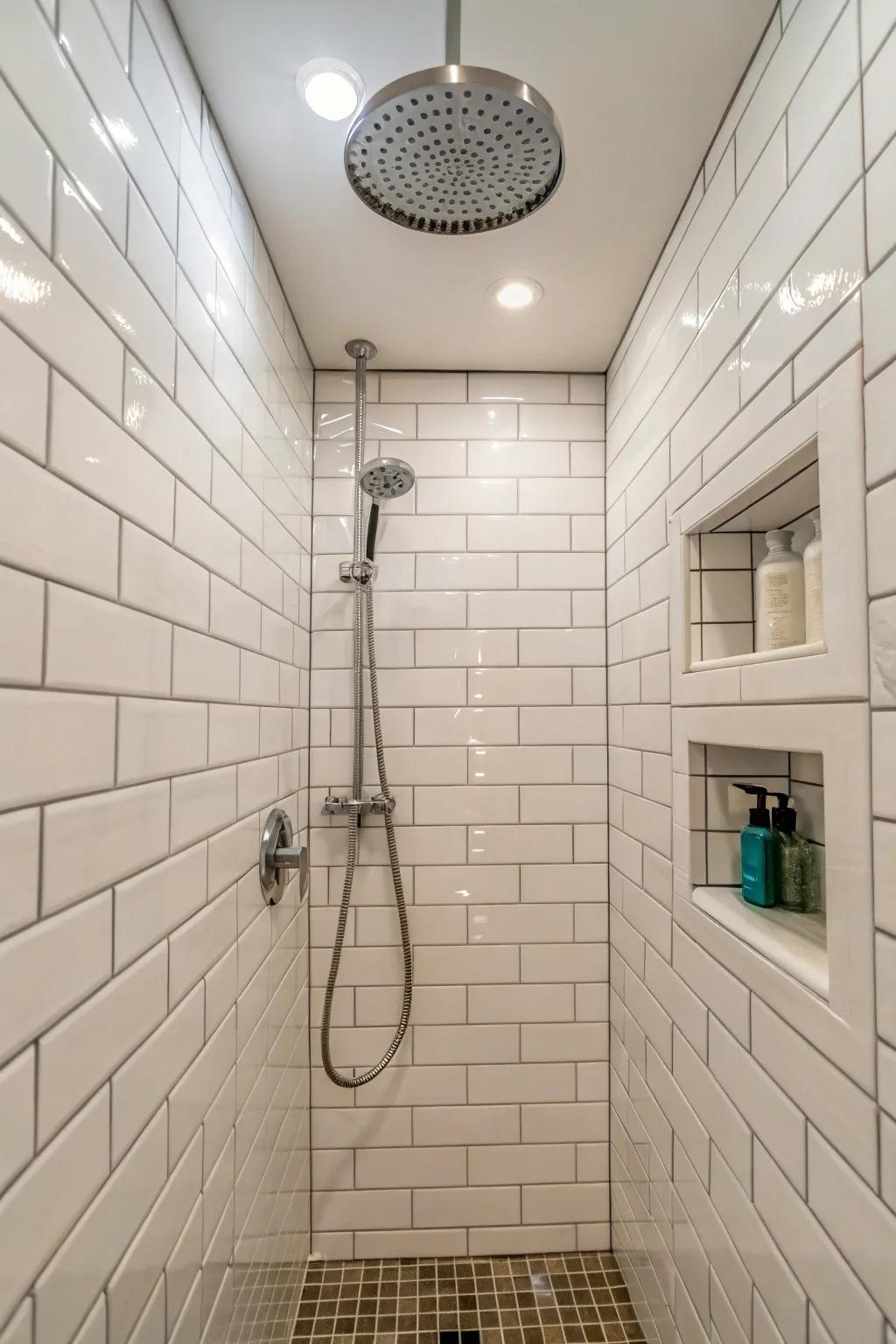Vertical tile arrangement has the ability to make a space seem taller.