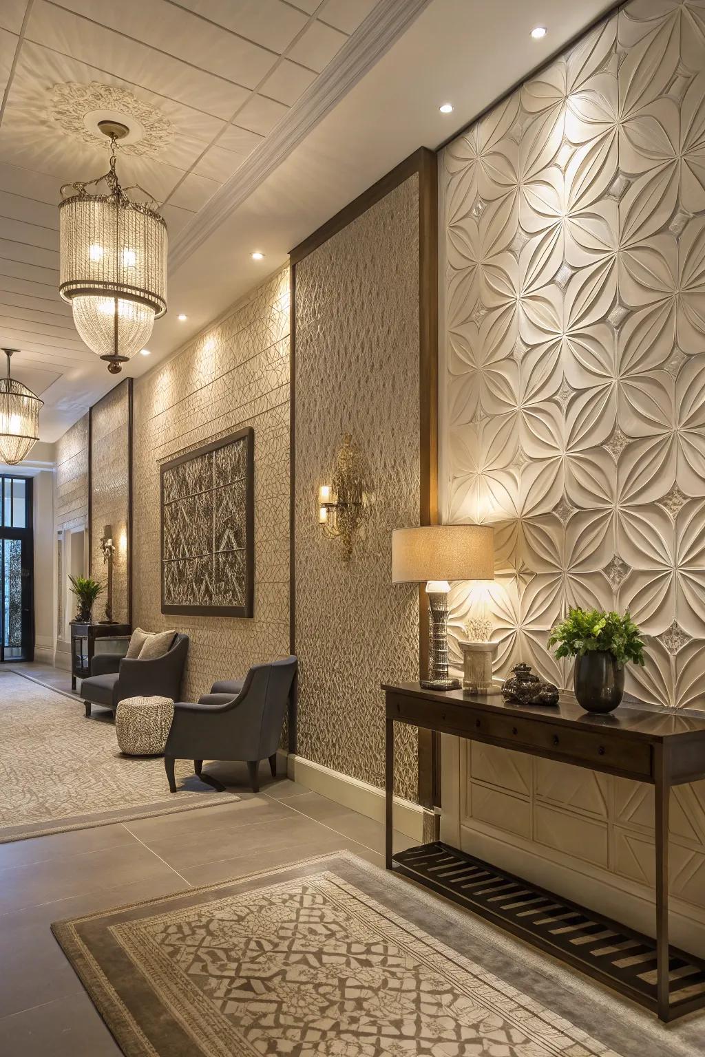 Textured walls add dimension and character to the foyer.