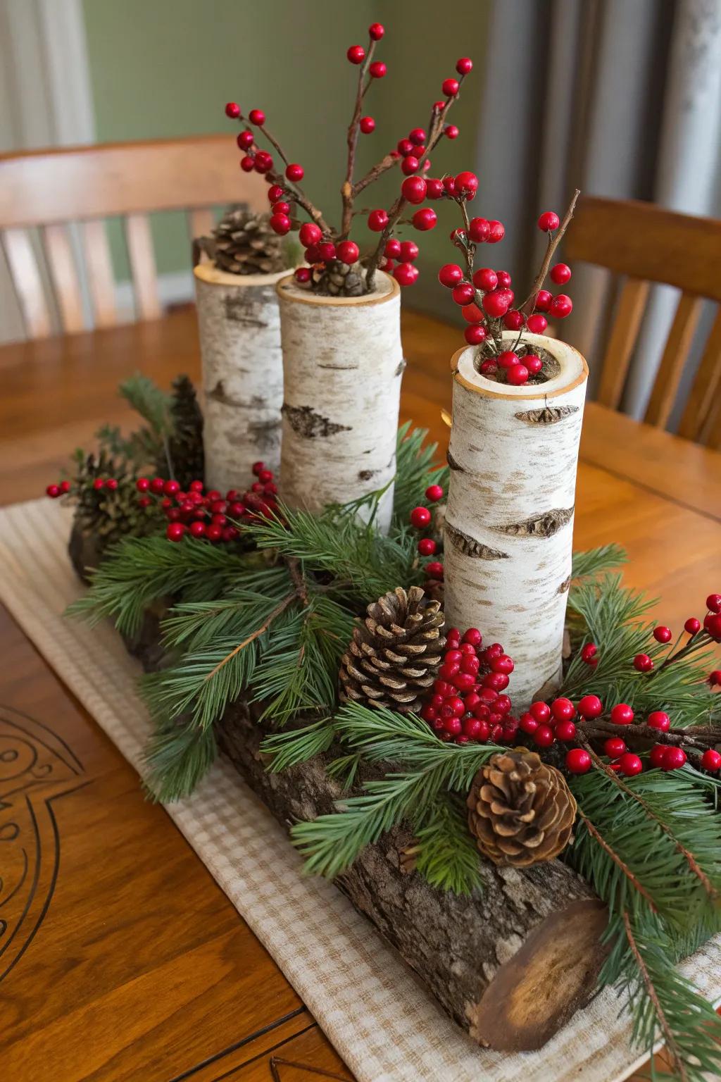 Birch and berries deliver organic beauty to your holiday table.