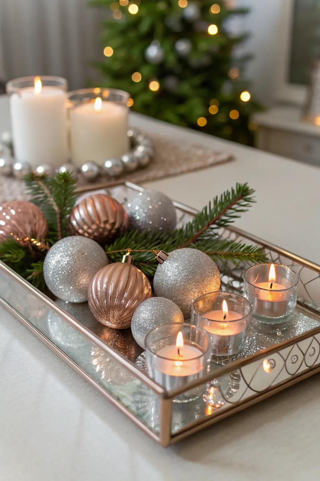 Modern metallics present a polished and contemporary holiday ambiance.