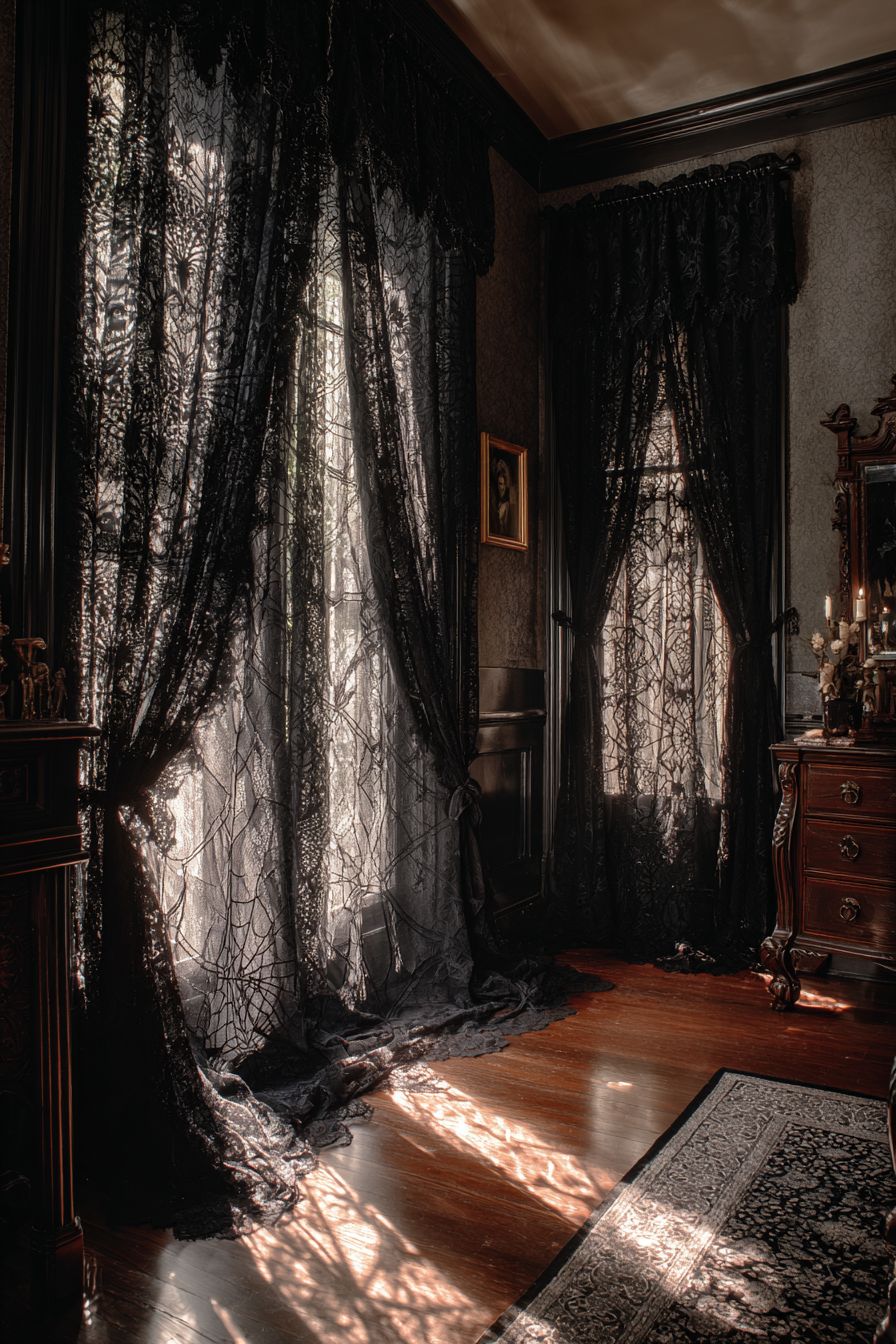 Drape Lace Curtains for a Haunted Feel