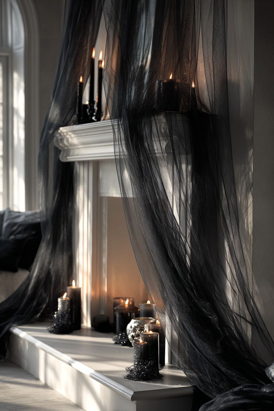 Simple Black Tulle Mantel Drape
