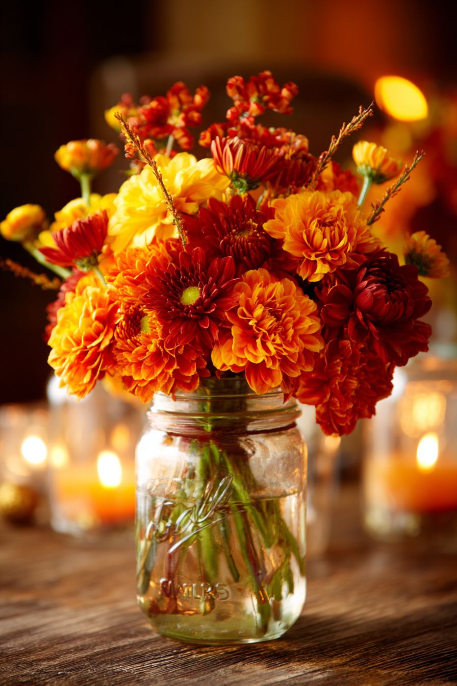 Use Mason Jars with Bright Blooms
